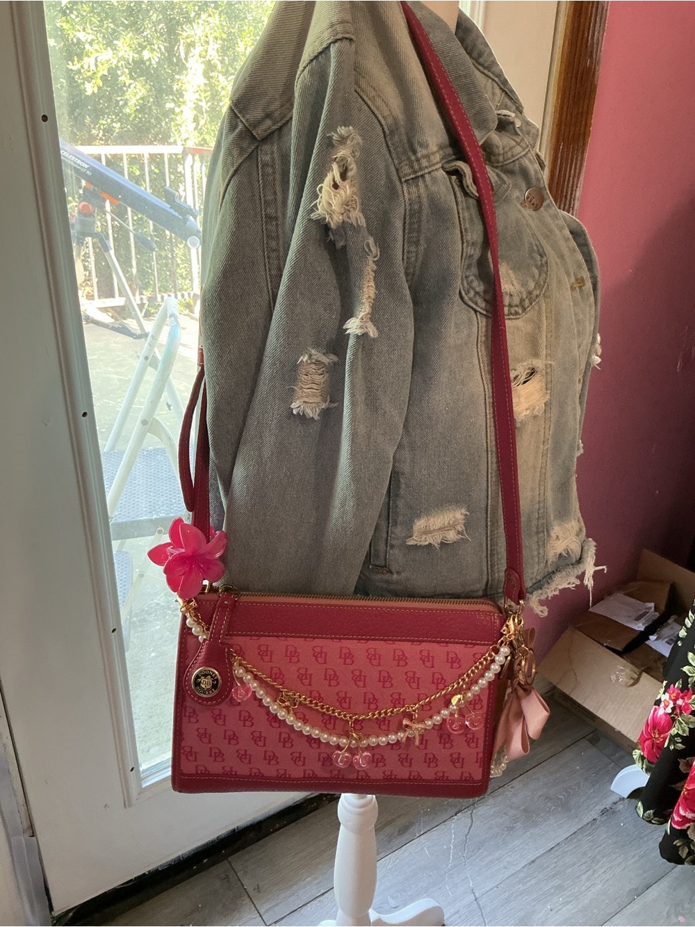 Dooney & Bourke Pink Floral Charm Chain Crossbody Bag